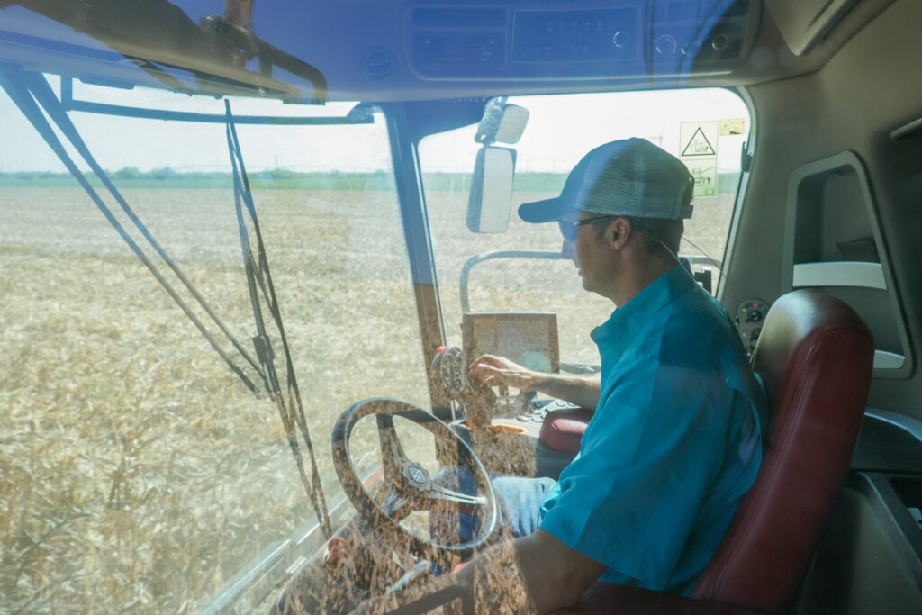 Texas farmer Colin Chopelas in his combine.